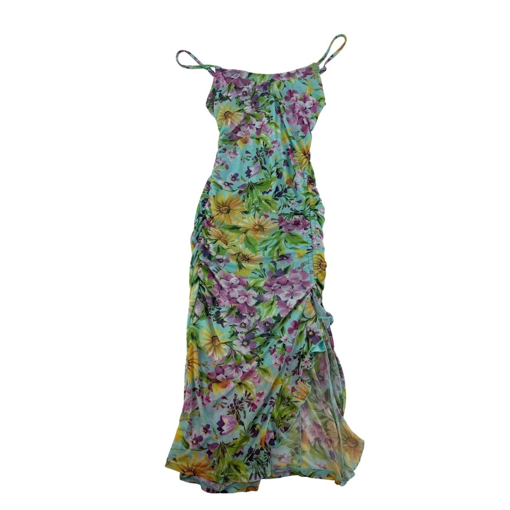 Haute Monde Floral Midi Dress in Aqua, Yellow & Purple